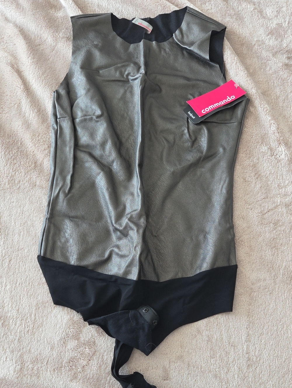 Commando Metallic Pewter Faux Leather Bodysuit with Black Trim